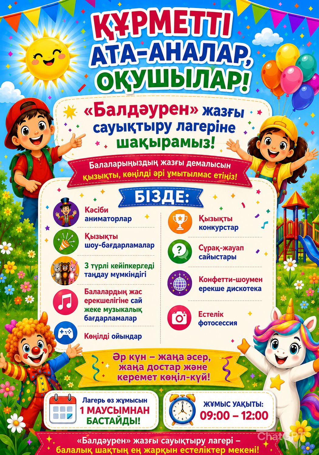 "Балдаурен" жазғы сауықтыру лагеріне шақырамыз!